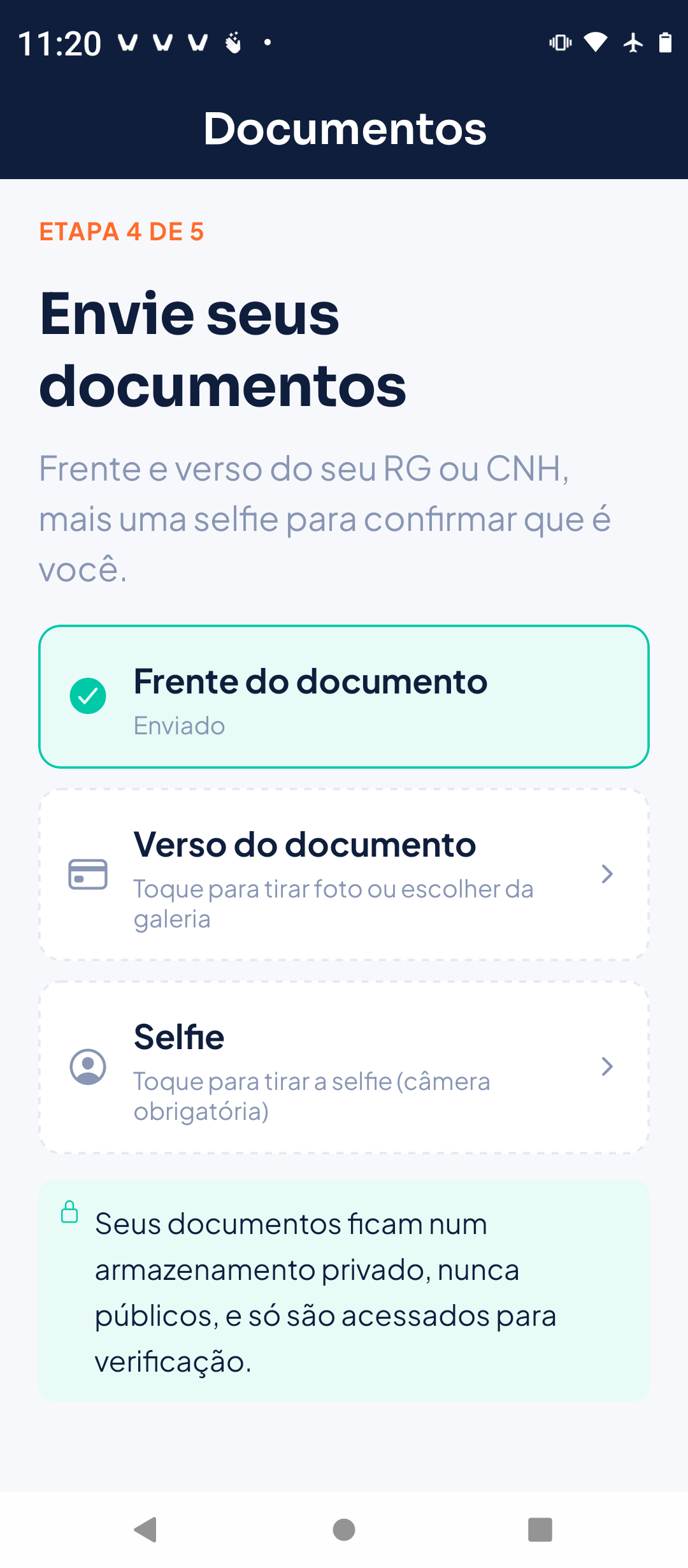 Print do app Worqly — Onboarding KYC