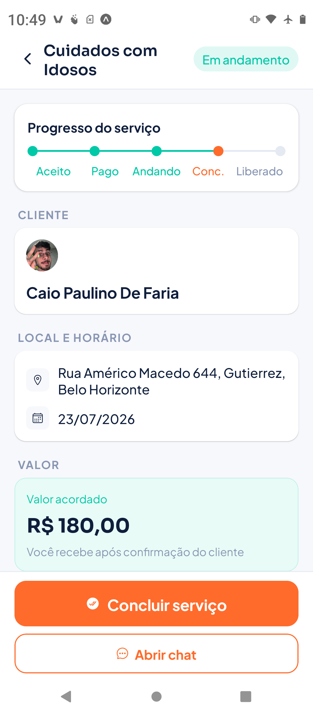 Print do app Worqly — Detalhe do Serviço