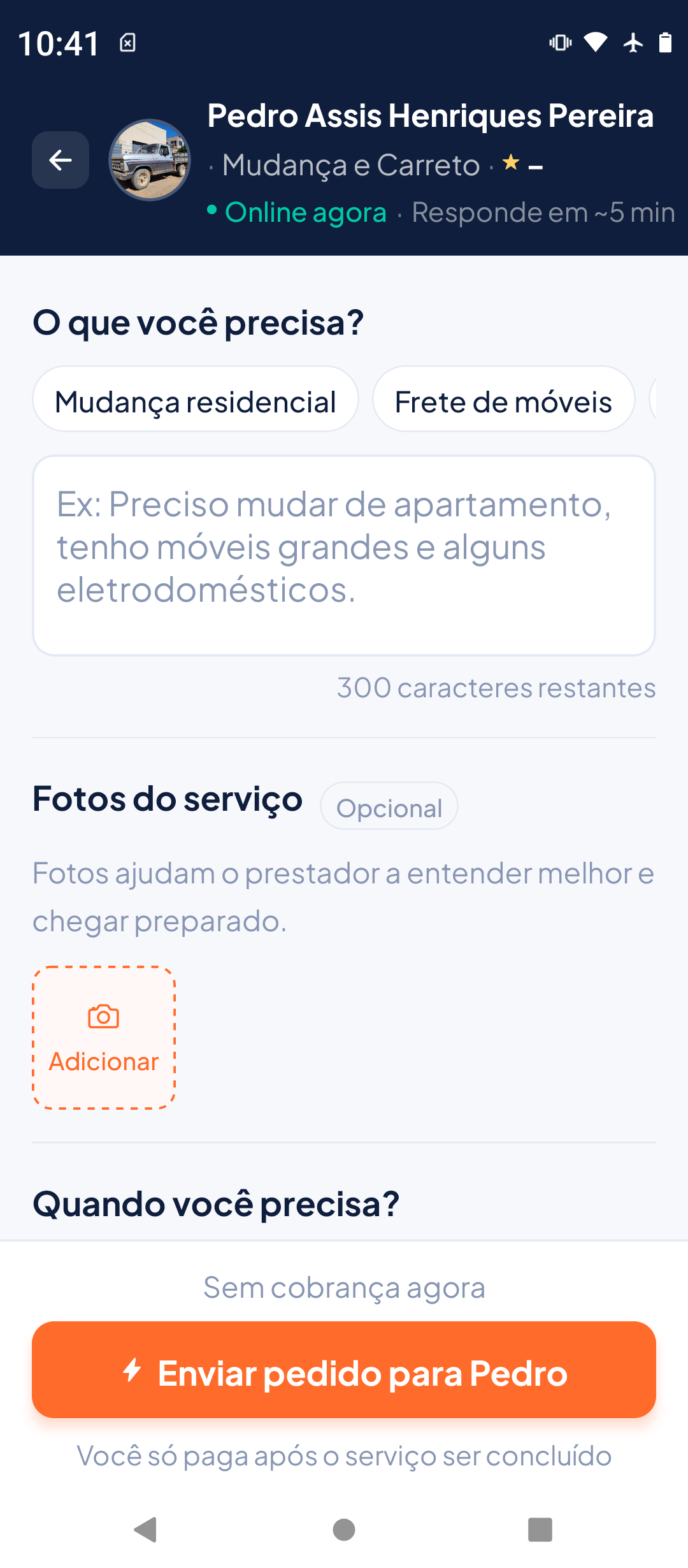 Print do app Worqly — Solicitação de Serviço